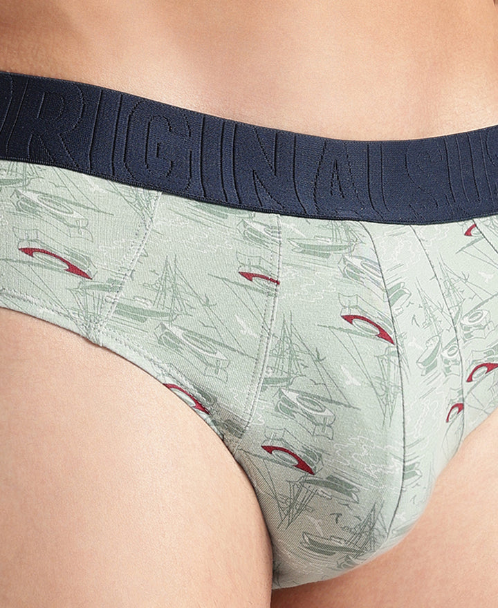 Super Combed Cotton Printed Brief with Ultrasoft Waistband - Jadeite & Earth (Pack of 2)