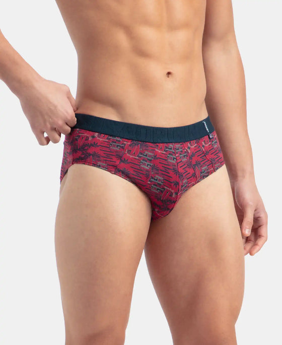 Super Combed Cotton Printed Brief with Ultrasoft Waistband - Karanda Red