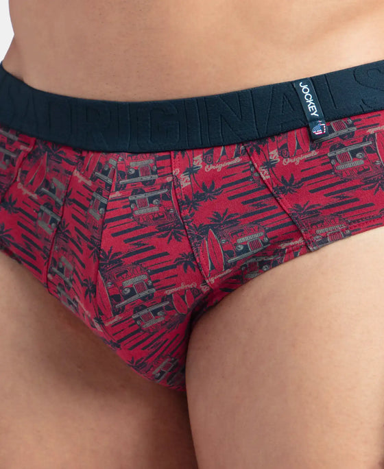Super Combed Cotton Printed Brief with Ultrasoft Waistband - Karanda Red