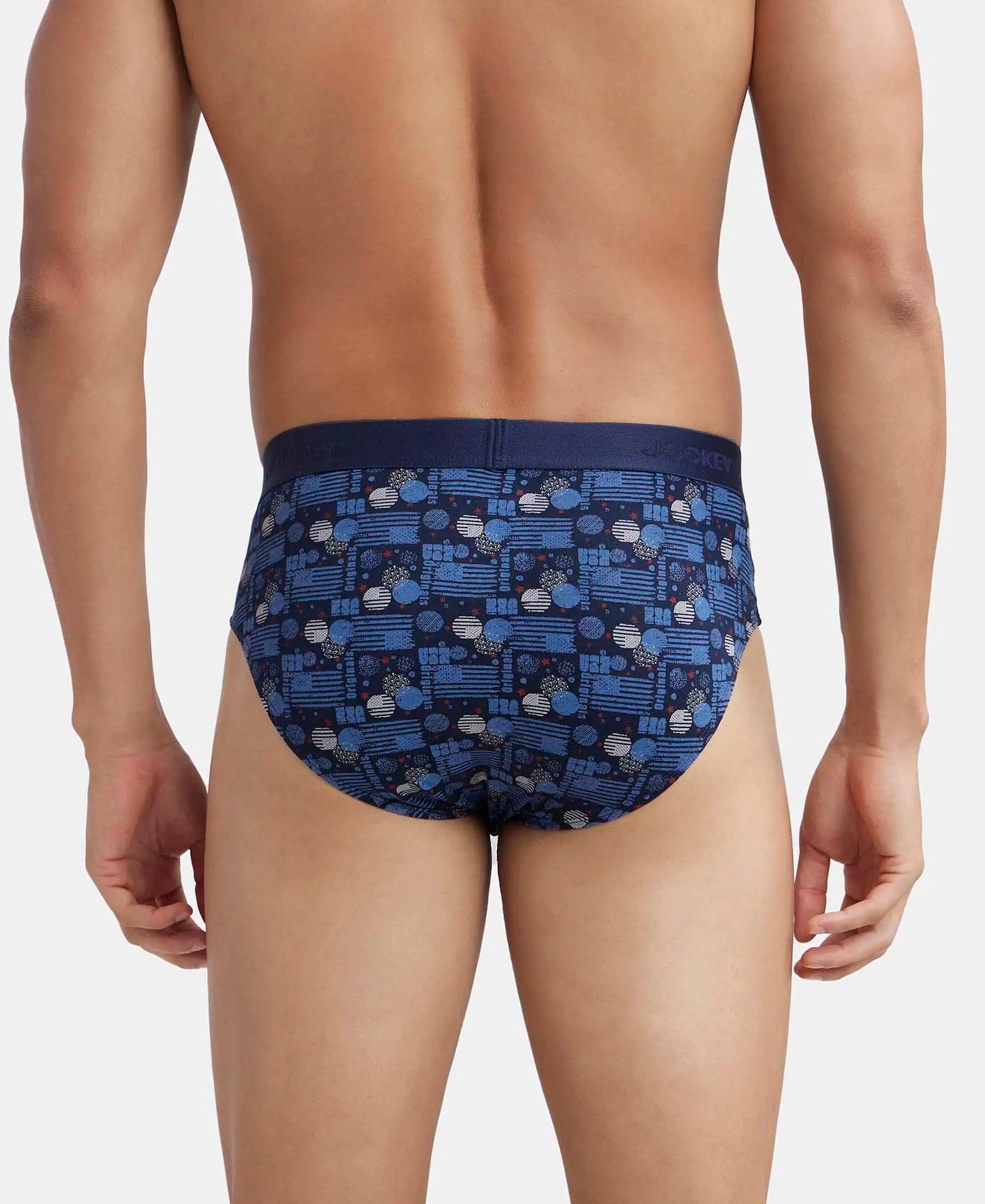 Super Combed Cotton Printed Brief with Ultrasoft Waistband - Navy-3
