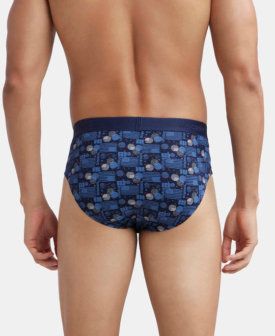 Super Combed Cotton Printed Brief with Ultrasoft Waistband - Navy-3