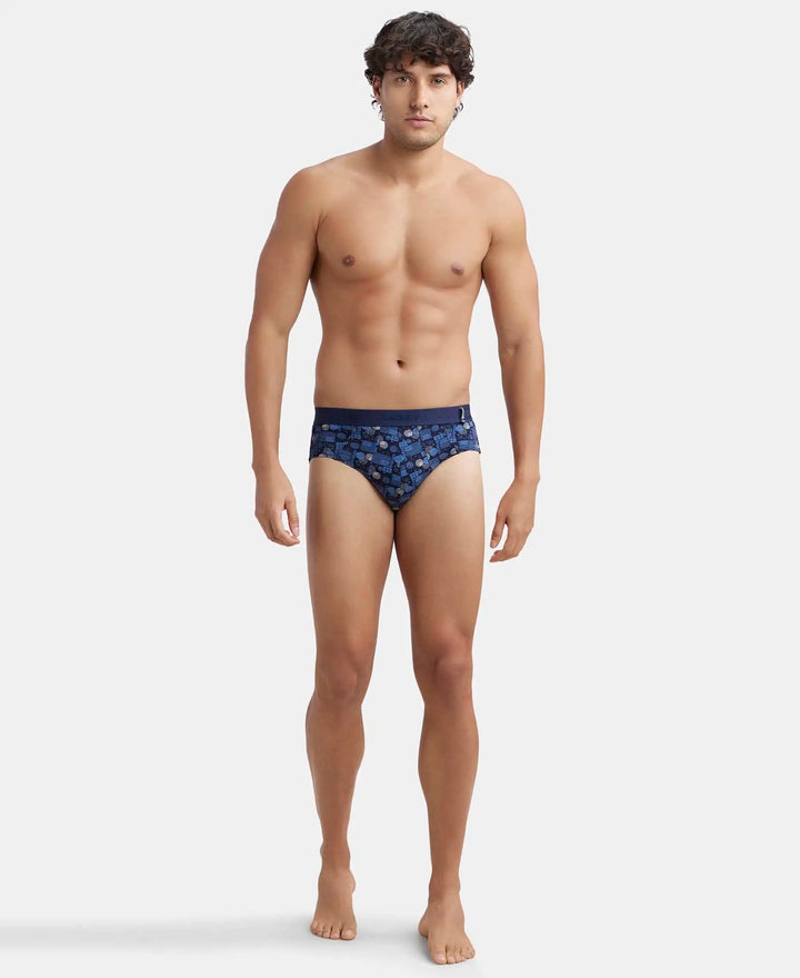 Super Combed Cotton Printed Brief with Ultrasoft Waistband - Navy-4