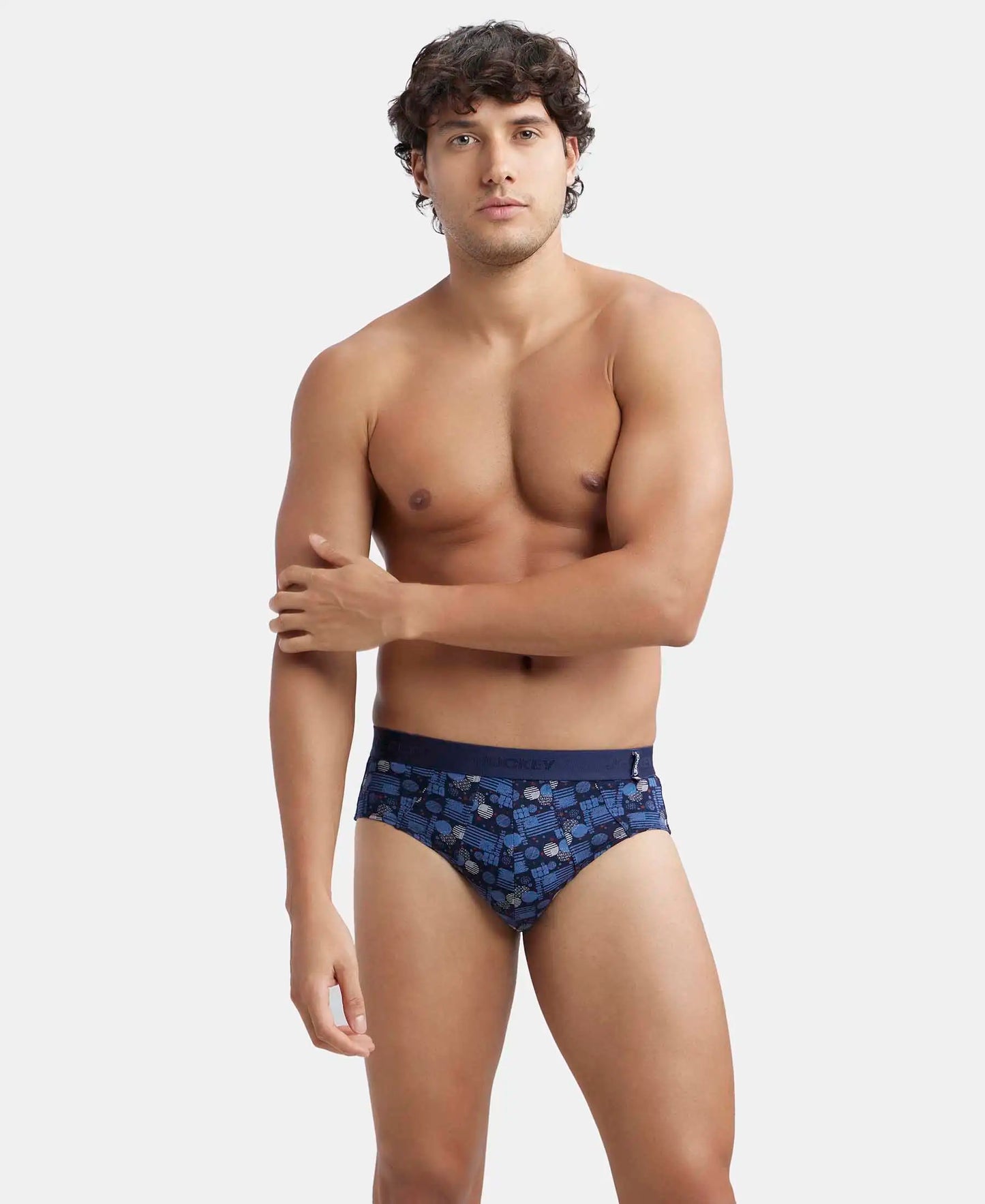 Super Combed Cotton Printed Brief with Ultrasoft Waistband - Navy-5