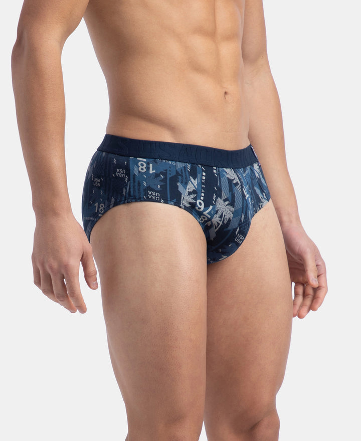 Super Combed Cotton Printed Brief with Ultrasoft Waistband - Navy