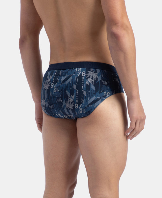 Super Combed Cotton Printed Brief with Ultrasoft Waistband - Navy