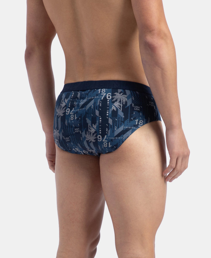 Super Combed Cotton Printed Brief with Ultrasoft Waistband - Navy