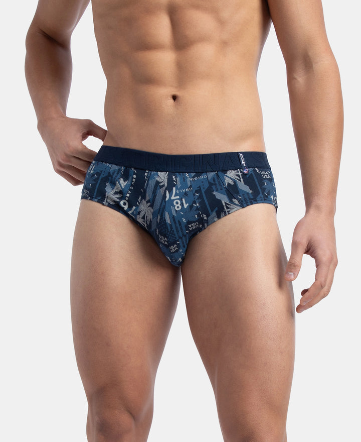 Super Combed Cotton Printed Brief with Ultrasoft Waistband - Navy