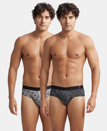 Super Combed Cotton Printed Brief with Ultrasoft Waistband - Nickle & Black (Pack of 2)