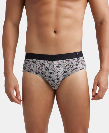 Super Combed Cotton Printed Brief with Ultrasoft Waistband - Nickle & Black (Pack of 2)