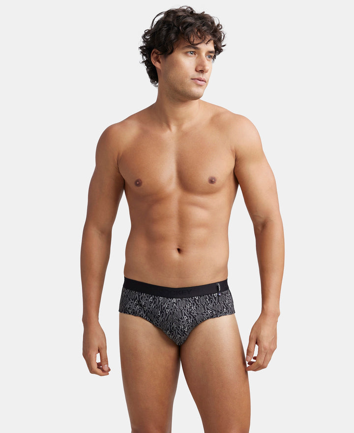 Super Combed Cotton Printed Brief with Ultrasoft Waistband - Nickle & Black (Pack of 2)