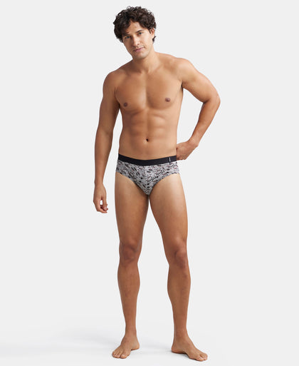 Super Combed Cotton Printed Brief with Ultrasoft Waistband - Nickle & Black (Pack of 2)