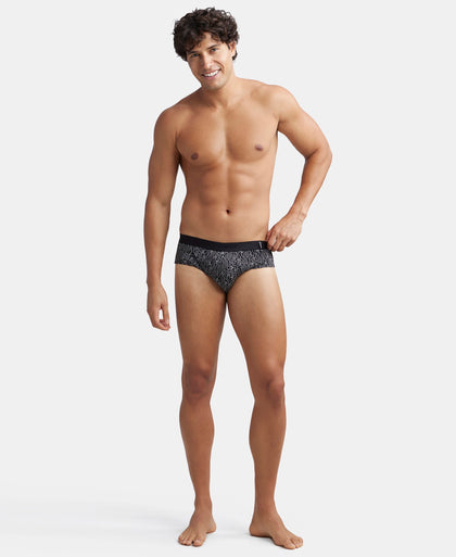 Super Combed Cotton Printed Brief with Ultrasoft Waistband - Nickle & Black (Pack of 2)