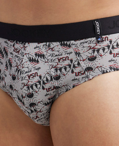 Super Combed Cotton Printed Brief with Ultrasoft Waistband - Nickle & Black (Pack of 2)