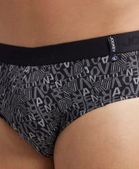 Super Combed Cotton Printed Brief with Ultrasoft Waistband - Nickle & Black (Pack of 2)