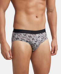 Super Combed Cotton Printed Brief with Ultrasoft Waistband - Nickle & Black (Pack of 2)