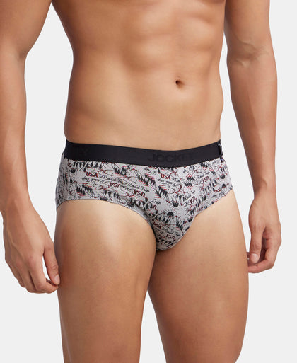Super Combed Cotton Printed Brief with Ultrasoft Waistband - Nickle & Black (Pack of 2)