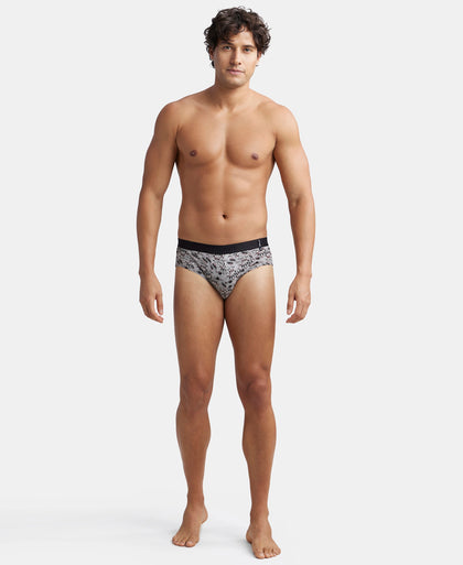 Super Combed Cotton Printed Brief with Ultrasoft Waistband - Nickle & Black (Pack of 2)