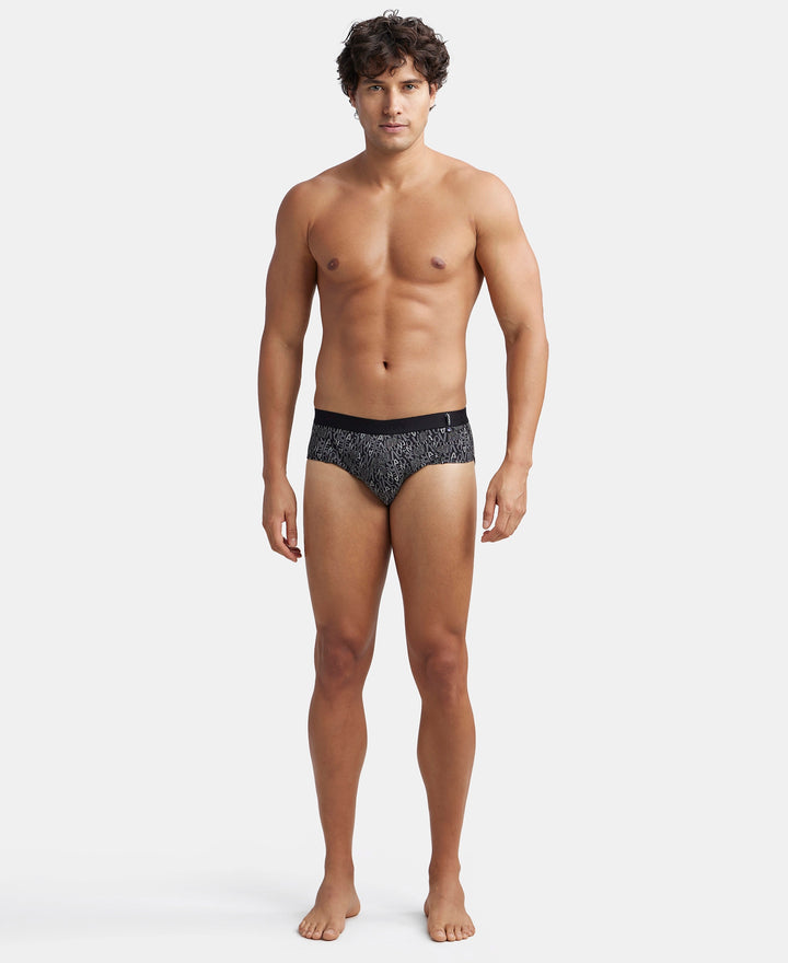 Super Combed Cotton Printed Brief with Ultrasoft Waistband - Nickle & Black (Pack of 2)