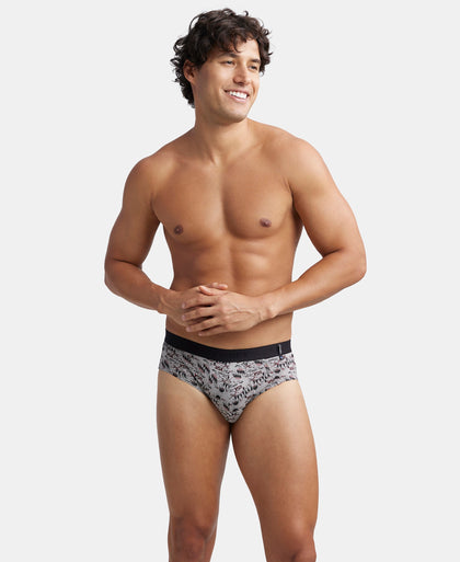 Super Combed Cotton Printed Brief with Ultrasoft Waistband - Nickle & Black (Pack of 2)