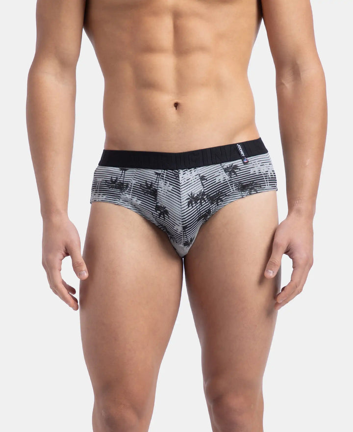 Super Combed Cotton Printed Brief with Ultrasoft Waistband - Nickle & Black (Pack of 2)