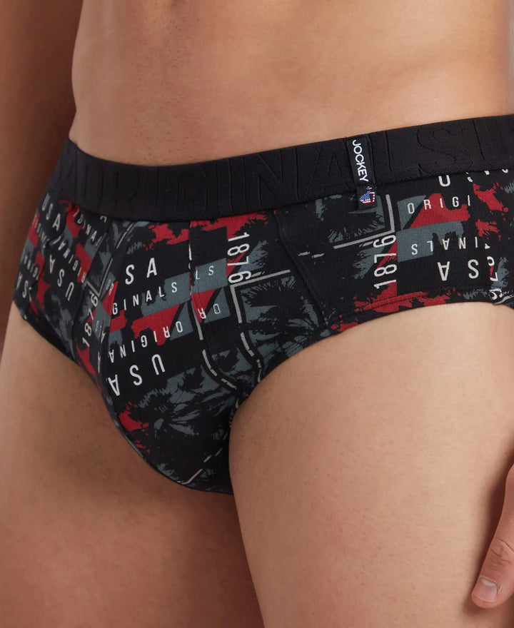 Super Combed Cotton Printed Brief with Ultrasoft Waistband - Nickle & Black (Pack of 2)