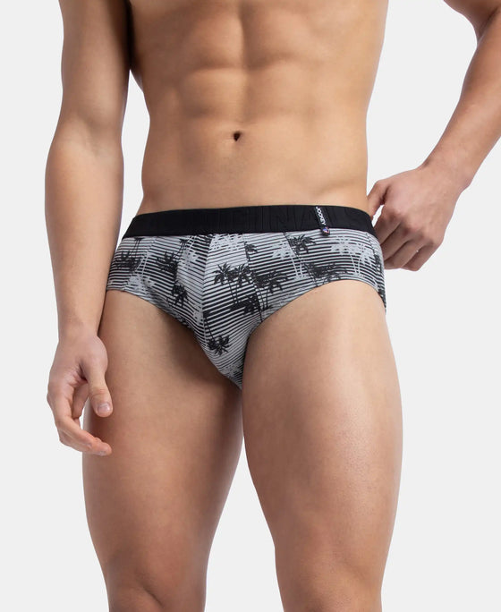 Super Combed Cotton Printed Brief with Ultrasoft Waistband - Nickle & Black (Pack of 2)