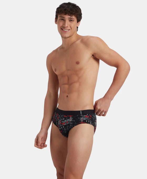 Super Combed Cotton Printed Brief with Ultrasoft Waistband - Nickle & Black (Pack of 2)