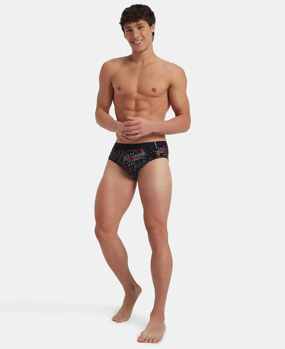 Super Combed Cotton Printed Brief with Ultrasoft Waistband - Nickle & Black (Pack of 2)