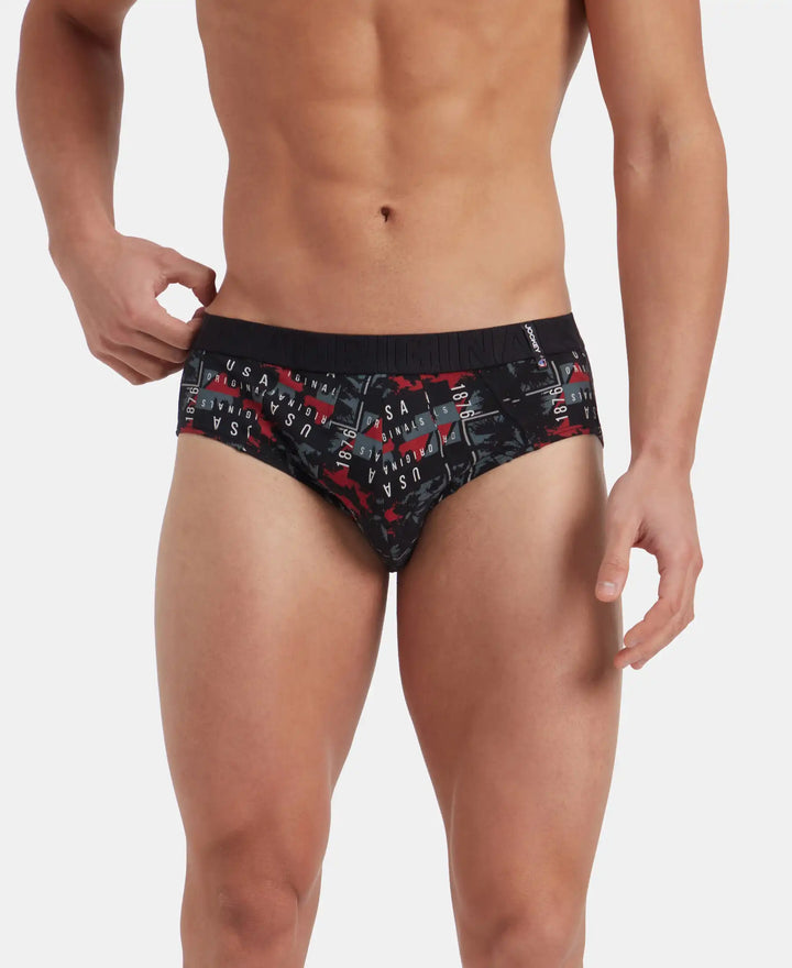 Super Combed Cotton Printed Brief with Ultrasoft Waistband - Nickle & Black (Pack of 2)