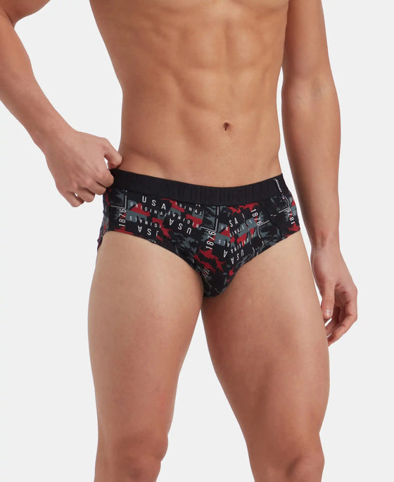 Super Combed Cotton Printed Brief with Ultrasoft Waistband - Nickle & Black (Pack of 2)