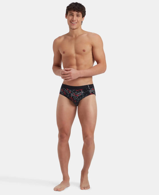 Super Combed Cotton Printed Brief with Ultrasoft Waistband - Nickle & Black (Pack of 2)