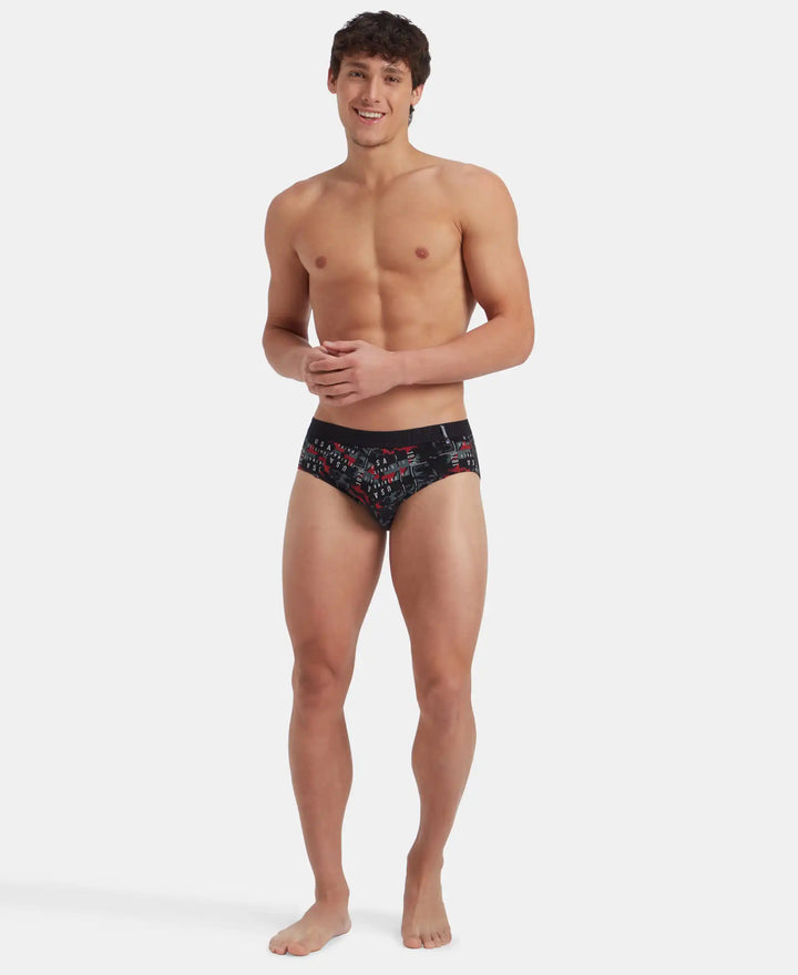 Super Combed Cotton Printed Brief with Ultrasoft Waistband - Nickle & Black (Pack of 2)