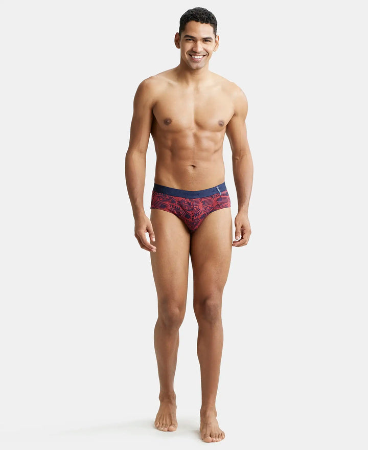 Super Combed Cotton Printed Brief with Ultrasoft Waistband - Navy Brick Red (Pack of 2)