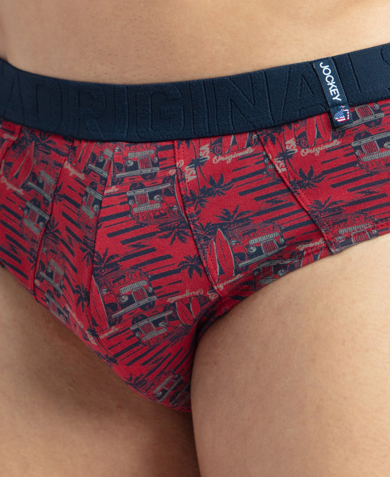 Super Combed Cotton Printed Brief with Ultrasoft Waistband - Navy & Karanda Red (Pack of 2)