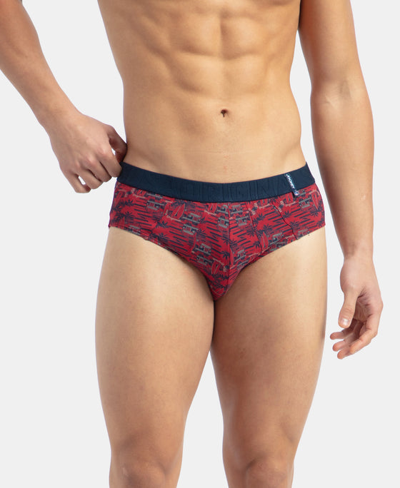 Super Combed Cotton Printed Brief with Ultrasoft Waistband - Navy & Karanda Red (Pack of 2)