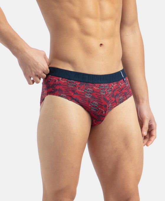 Super Combed Cotton Printed Brief with Ultrasoft Waistband - Navy & Karanda Red (Pack of 2)
