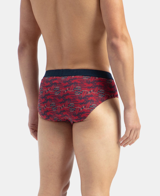 Super Combed Cotton Printed Brief with Ultrasoft Waistband - Navy & Karanda Red (Pack of 2)