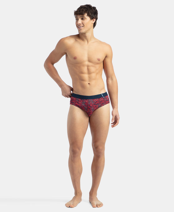 Super Combed Cotton Printed Brief with Ultrasoft Waistband - Navy & Karanda Red (Pack of 2)