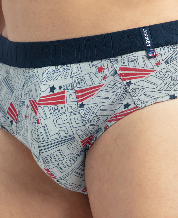 Super Combed Cotton Printed Brief with Ultrasoft Waistband - Navy & Nickle (Pack of 2)