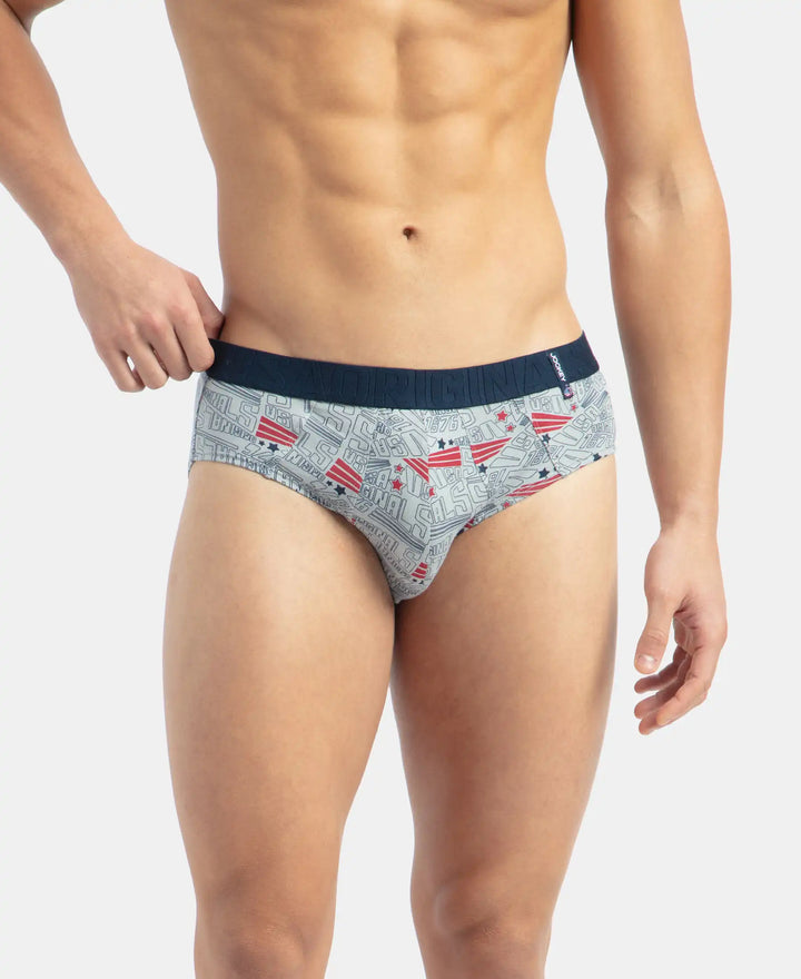 Super Combed Cotton Printed Brief with Ultrasoft Waistband - Navy & Nickle (Pack of 2)