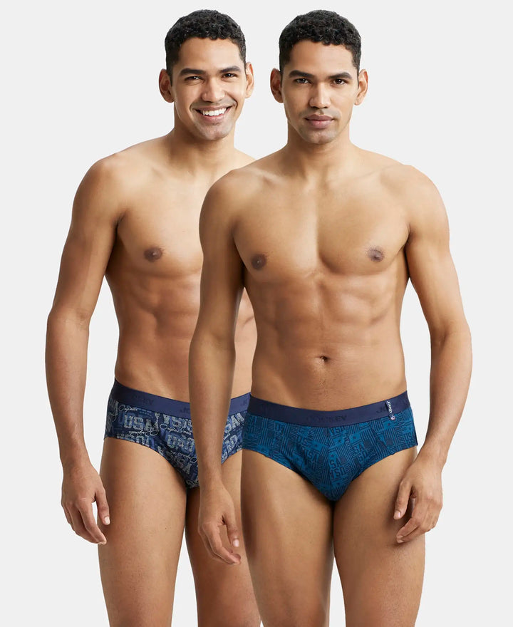 Super Combed Cotton Printed Brief with Ultrasoft Waistband - Navy Seaport Teal (Pack of 2)