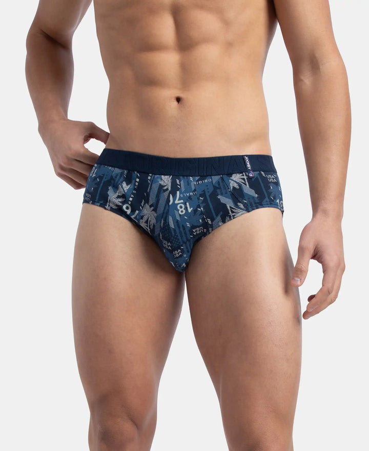 Super Combed Cotton Printed Brief with Ultrasoft Waistband - Navy & Seaport Teal (Pack of 2)