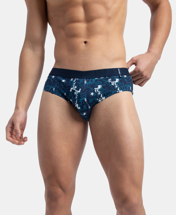 Super Combed Cotton Printed Brief with Ultrasoft Waistband - Navy & Seaport Teal (Pack of 2)