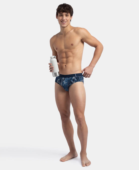 Super Combed Cotton Printed Brief with Ultrasoft Waistband - Navy & Seaport Teal (Pack of 2)