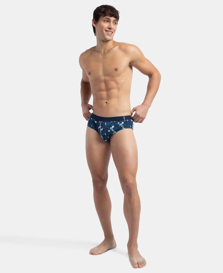 Super Combed Cotton Printed Brief with Ultrasoft Waistband - Navy & Seaport Teal (Pack of 2)