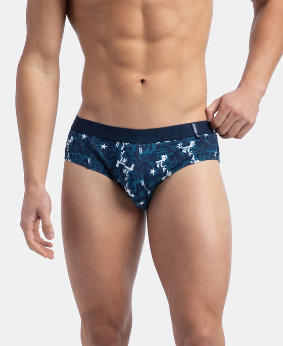 Super Combed Cotton Printed Brief with Ultrasoft Waistband - Navy & Seaport Teal (Pack of 2)
