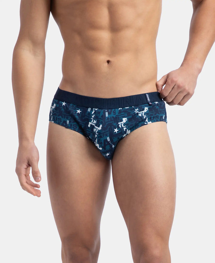 Super Combed Cotton Printed Brief with Ultrasoft Waistband - Navy & Seaport Teal (Pack of 2)