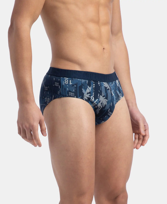 Super Combed Cotton Printed Brief with Ultrasoft Waistband - Navy & Seaport Teal (Pack of 2)