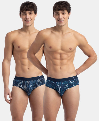 Super Combed Cotton Printed Brief with Ultrasoft Waistband - Navy & Seaport Teal (Pack of 2)