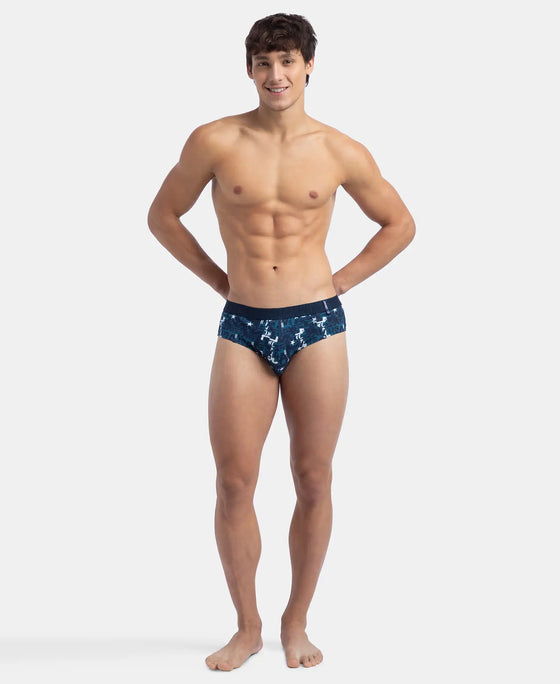 Super Combed Cotton Printed Brief with Ultrasoft Waistband - Navy & Seaport Teal (Pack of 2)